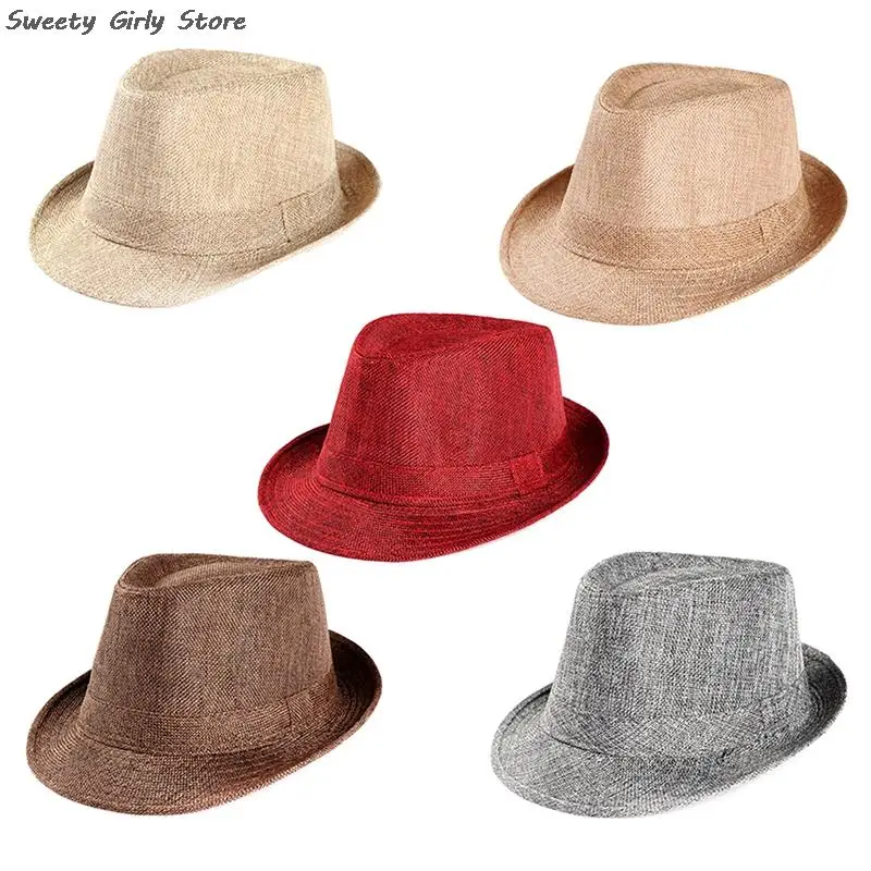 Summer Linen Sun Hat Retro Fashion Jazz Hat Men Women Classic Panama Wedding Party Fedora Caps Performance Chapeau Gentleman