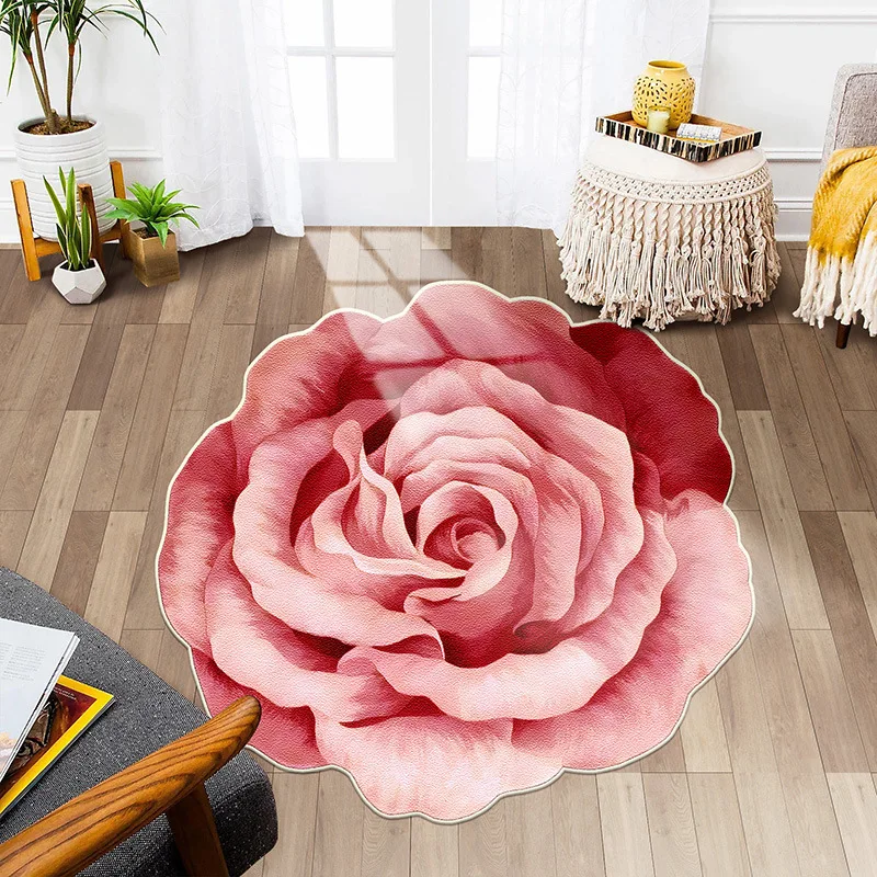 Flower Shape Carpet Soft Round Kitchen Floor Mat Peony Art Rug Living Room Bedroom Bedside Carpet Anti-slip Hallway Door Mat