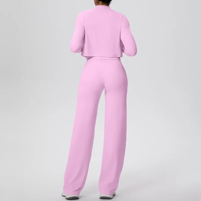 Set da yoga spazzolato da donna tinta unita gilet a forma di I ad asciugatura rapida gamba larga set sportivo in tre pezzi set da corsa fitness