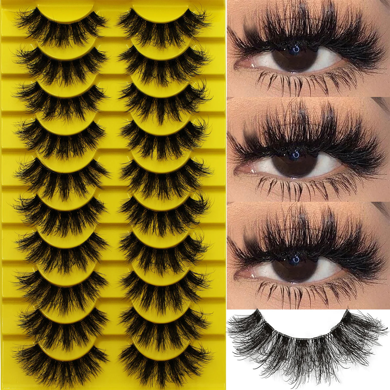 10 Pairs False Fluffy Russian Strip Lashes 3D Fake Lashes Makeup Messy False Eyelashes Fluffy Thick Lashes