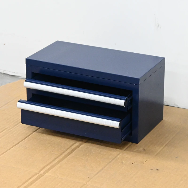 a forWaterproof Metal Portable Tool Chest with Flip Top Work Surface and 2 Drawers Tool Box Organizer for Garage and Workshop