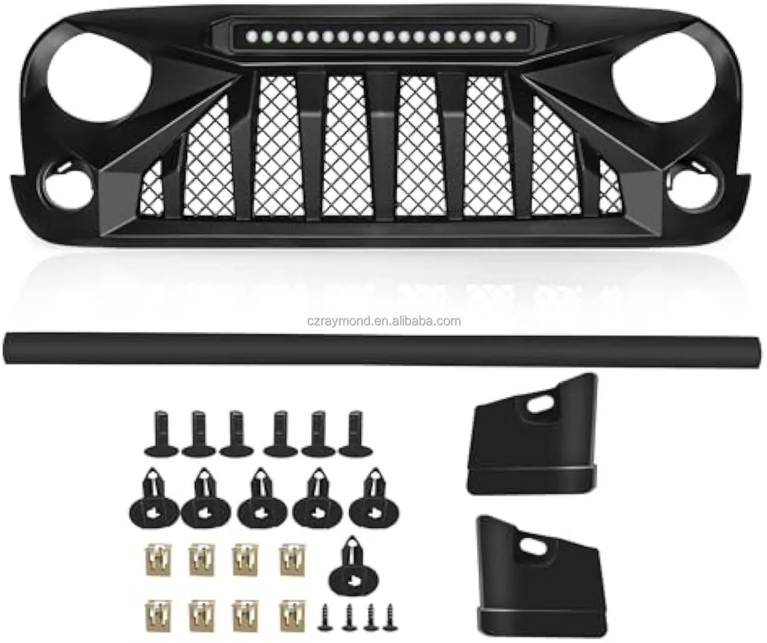 

Factory Hot Selling Raymond Custom Front Grille With Light for Wrangler JK 2007 2008 2009 2010 2011 2012 2013 2014 2015 201