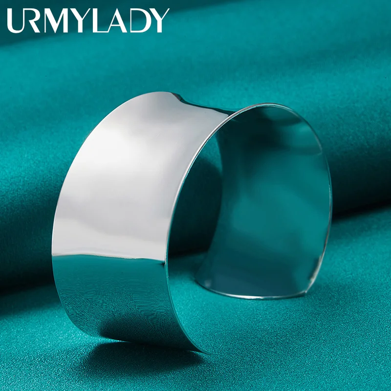 

URMYLADY 925 Sterling silver high quality fashion Silver Women solid lady bangle jewelry charm big cuff men bracelet jewelry