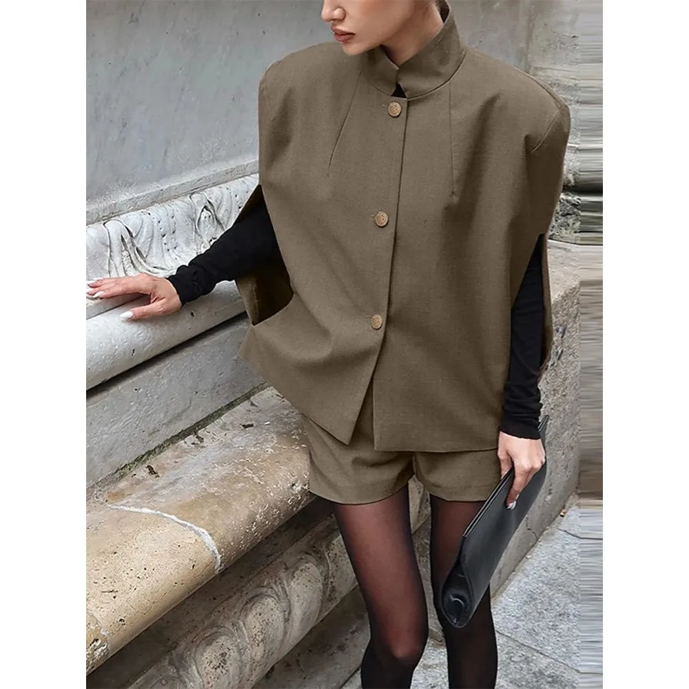 

Женский утепленный жилет-накидка для похудения, зимний модный комплект без бренда, с воротником-стойкой, песочного цвета, приталенный крой, для женщин