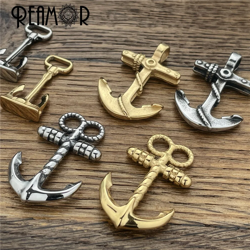 REAMOR 2pcs Gold Color Stainless Steel Anchor Hook Double Hole Necklace Pendant For Bracelet Connector Clasp Jewelry Accessories