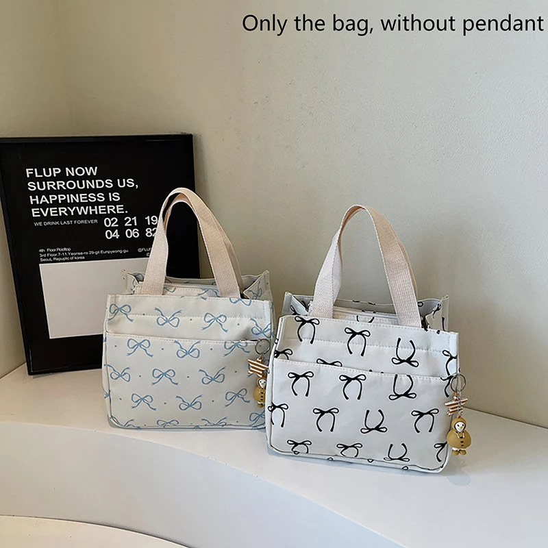 

Sweet Bow Canvas Tote Bag Handbag Cosmetic Bags Women Fashion Large Capacity Commuter Bags Travel Portable Sundries Storage Bags