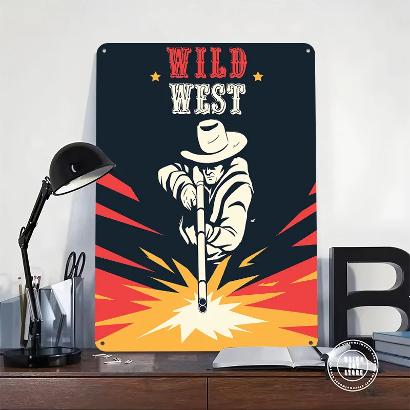 Wild West Printed Poster Customized Retro Wall Art Vintage Metal Tin Signs for Home Gamer Room Decoration Cozy Office Decor Arts