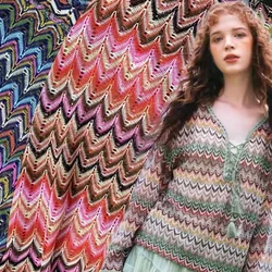 Geometric Colored Knitted Fabric Material Pure Polyester Hollow Out Hooked Jacquard Bohemian Style Mesh Fabrics for Needlework