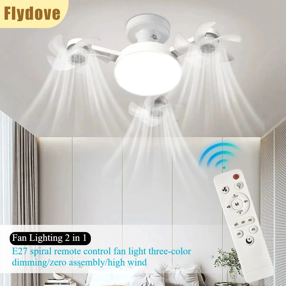 

New Drone Design with Silent Ceiling Fan Light E27 Creative Bedroom Living Room Remote Control 3-color LED Dimming Fan Light