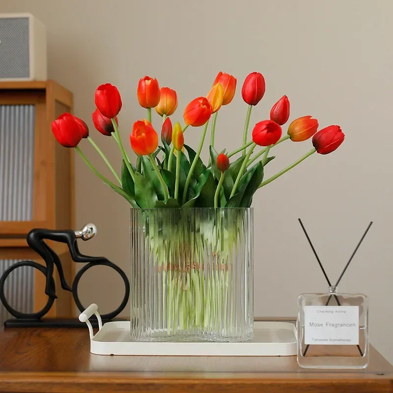 5pcs Artificial Flowers Soft Tulip Fake Flower Real Touch Home Garden Table Wedding Decoration Simulation 5-Head Tulips Bouquet