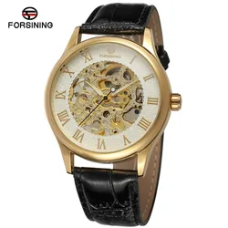 Fashion Forsining Top Brand Men's Roman Digital Big Dial Simple Hollow Leather Handwinder Mechanical Wrist Watches