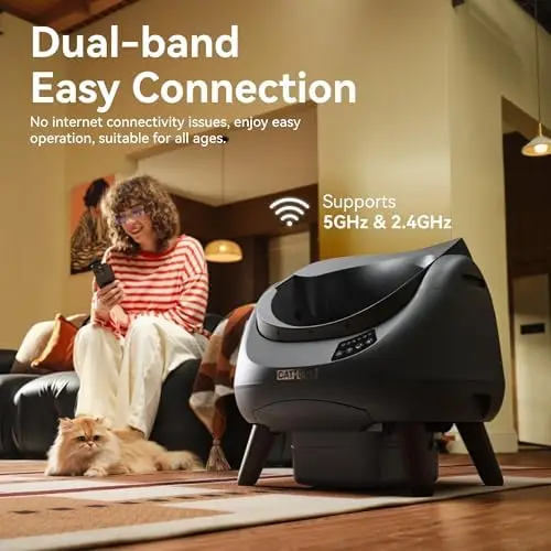 Open-X Open-Top Automatic Litter Box, Large, Multi-Cat, Grey | Always-Open Safe Exit, 2.4G & 5G WiFi, AI Waste