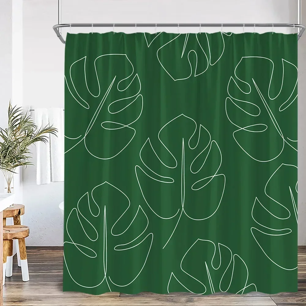 Modern Simple Tropical Leaves Shower Curtain Monstera Palm Leaf Greening Bathroom Decorative Polyster Shower Curtain with Hook
