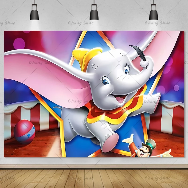 Dumbo Kids Happy Birthday Backdrop Blue Dumbo Newborn Photo Photography Background Party Decorations Baby Shower Banner Booth