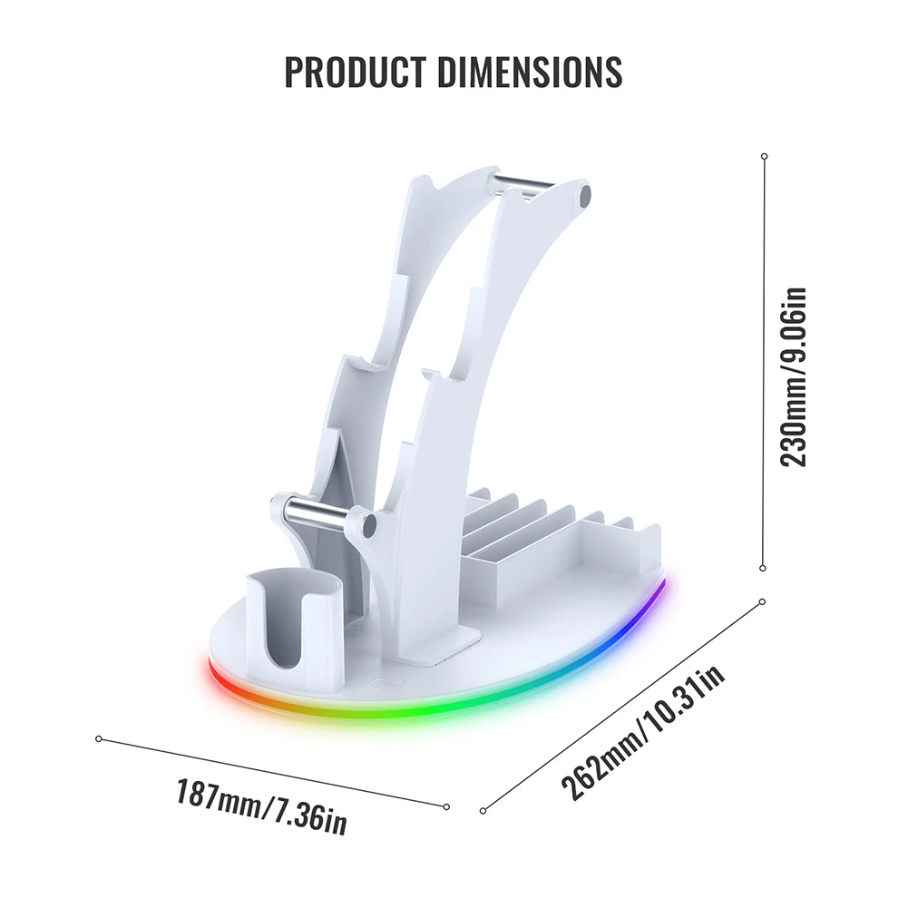 أقراص ألعاب التحكم عن بعد RGB دعامة تثبيت للتخزين مع منظم حامل سماعة الرأس وحامل عرض لجهاز PS 5 للبلاي ستيشن 5