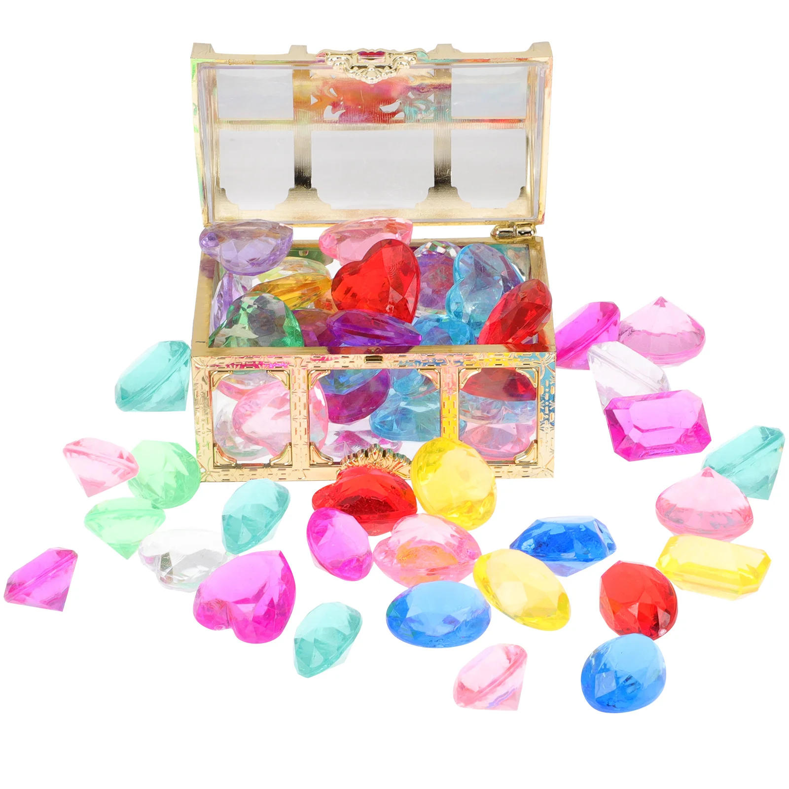 Conjunto de Caixa do Tesouro para Crianças com Design de Castelo de Princesa, Gemas Acrílicas Coloridas, Conjunto de Simulação de Diamantes para Atividades de Artesanato DIY