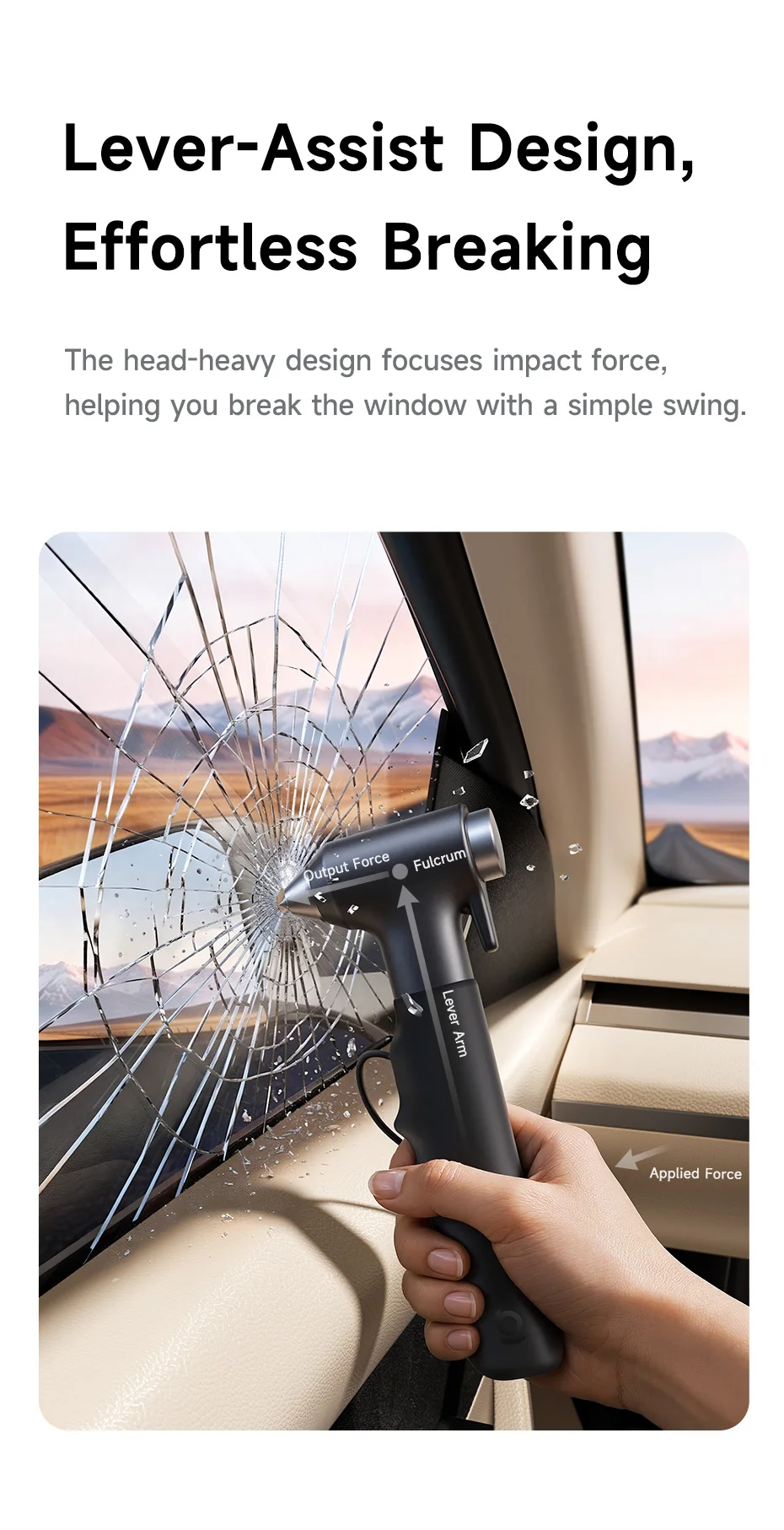 Baseus GoTrip DT2 Auto-Sicherheitshammer 2-in-1 Fensterzerschläger Gurtschneider Wolframstahlspitze Notfall-Flucht- und Rettungswerkzeug – Detail 11