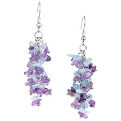 Natural Crystal Chips Stone Drop Earrings Reiki Healing Amethyst Aquamarine Long Dangle Hook Eardrop Jewelry For Women Girls