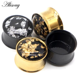 Alisouy 2pcs Fashion Steel Ear Plug Tunnel Body Jewelry Piercing Ear Gauges Expander Black Gold Color Ear Jewelry 6mm-25mm