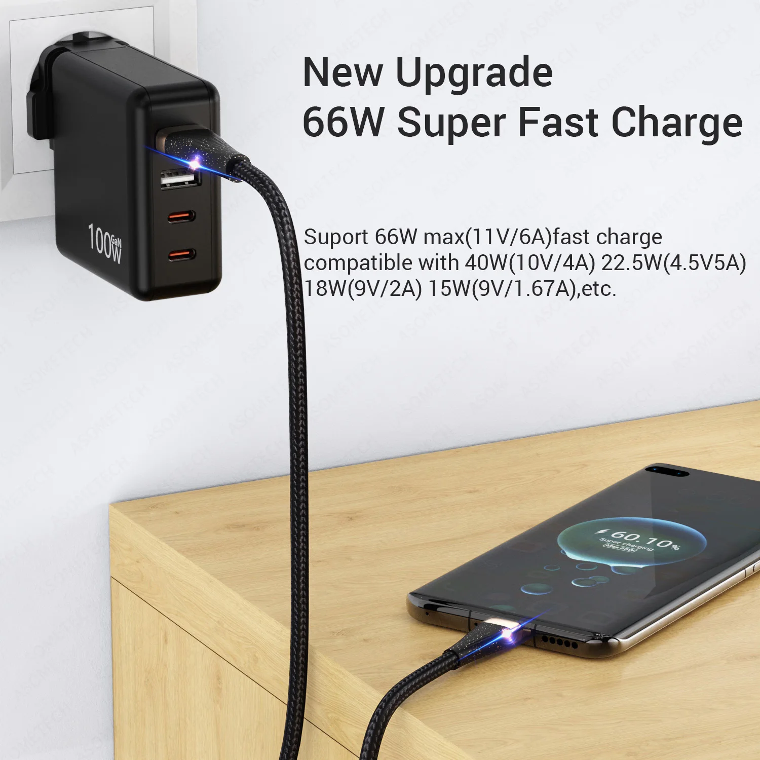 6A USB C كابل سلك الهاتف نوع C كابل USB A إلى نوع C شاحن سريع كابل ل شاومي سامسونج ماك بوك شحن سريع بيانات الحبل