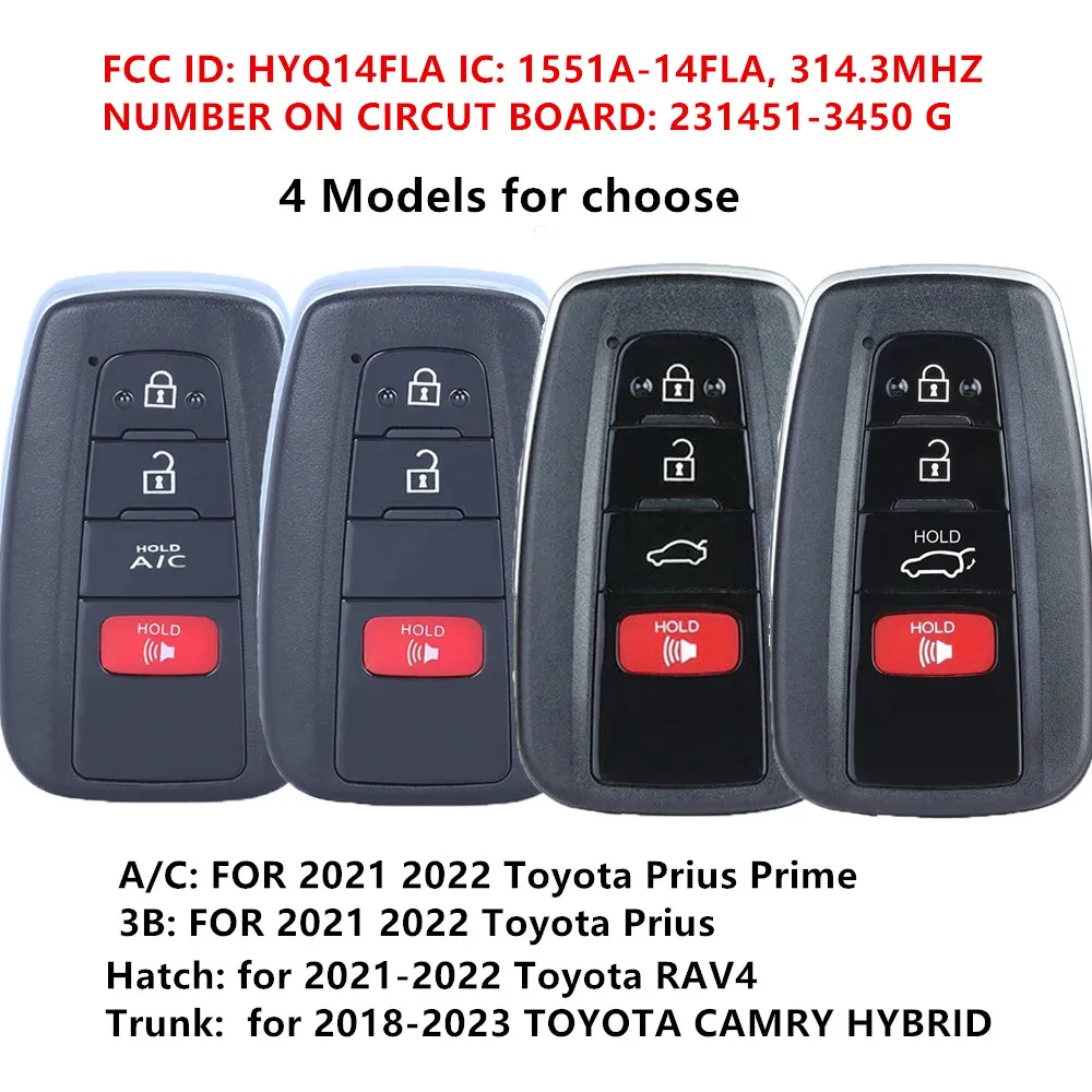 

KEYECU Replacement SMART KEY PROXIMITY Remote Fob 314.3 MHz for Toyota RAV4 CAMRY Prius Prius Prime 231451-3450 G Board