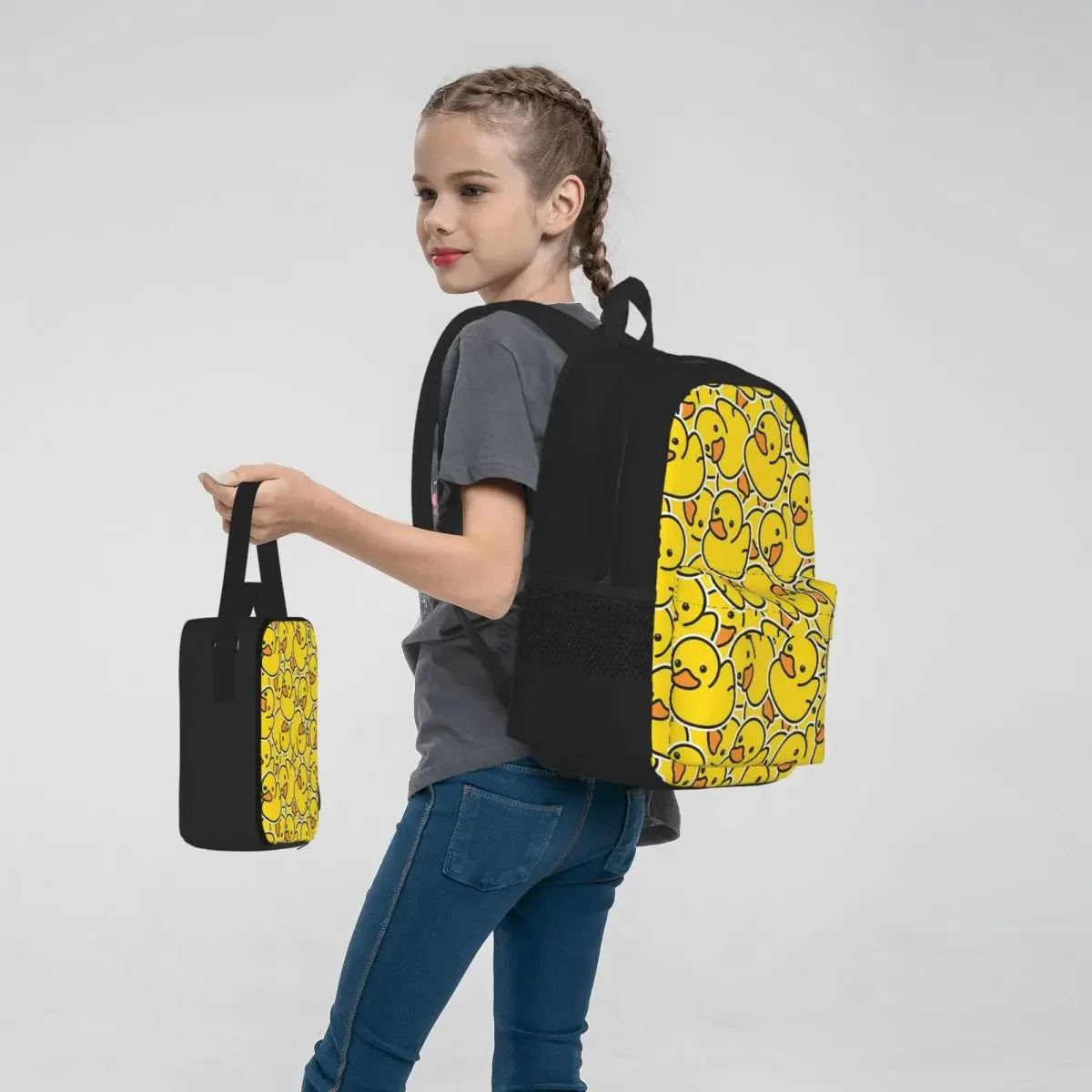 Mochilas de pato de goma clásicas amarillas, mochila para niños y niñas, mochilas escolares para niños, mochila para niños, bolsa de almuerzo, bolsa para bolígrafos, conjunto de tres piezas