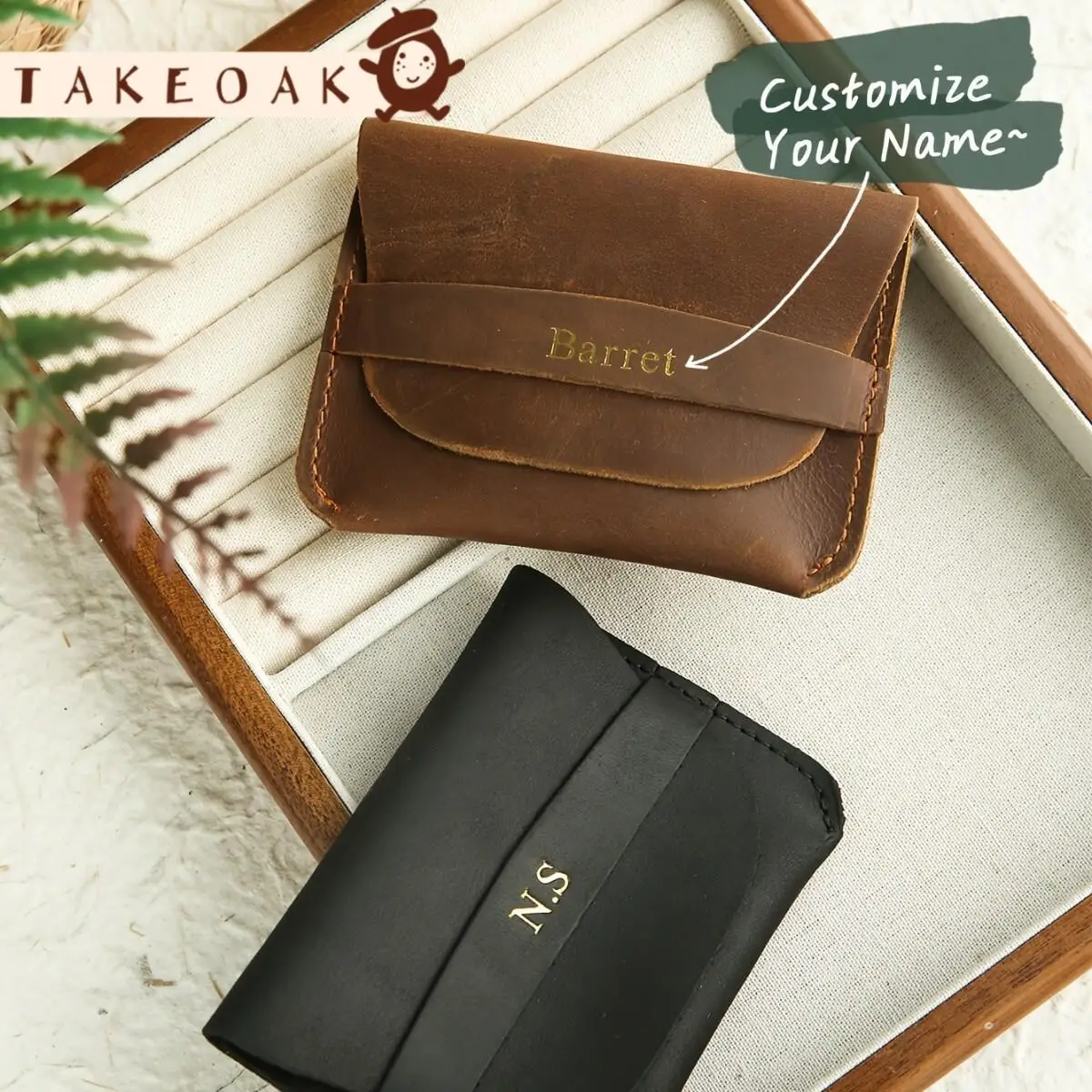Customized Name Leather Card Case Personalized Minimalist Leather Card Holder Leather Wallet Custom Money Clip Name Card Holder