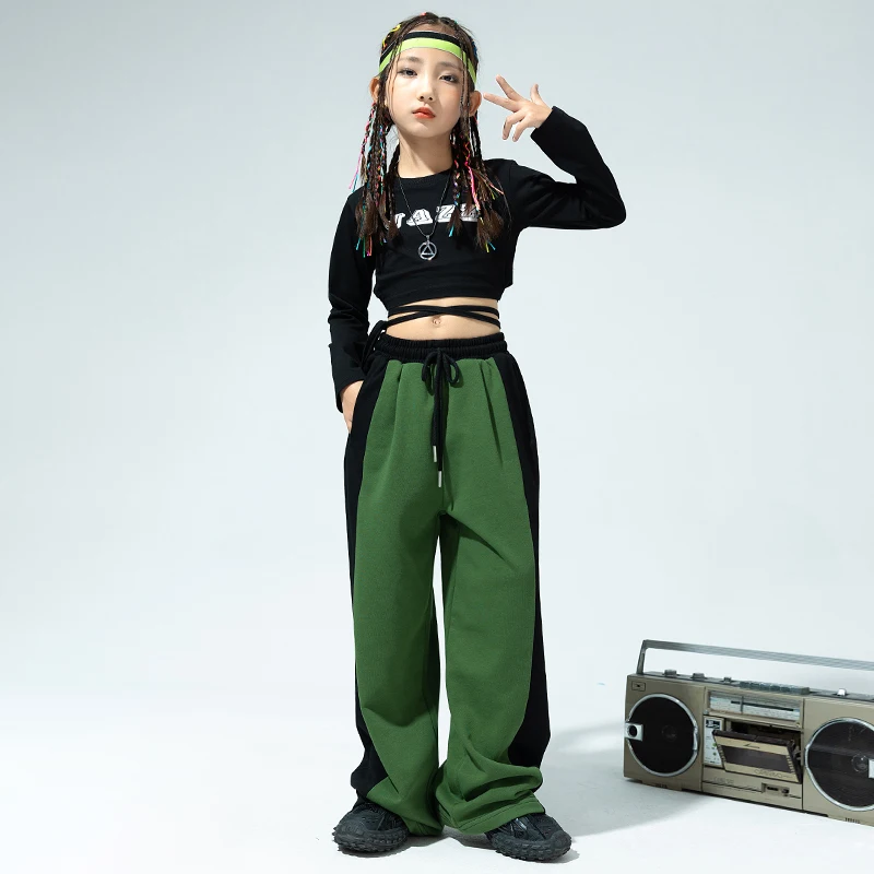 Kids Hip Hop Clothing Crop Tank Sweatshirt Tops Casual Sweat Pants Streetwear for Girls Teenage Jazz Dance Costume Stage Clothes