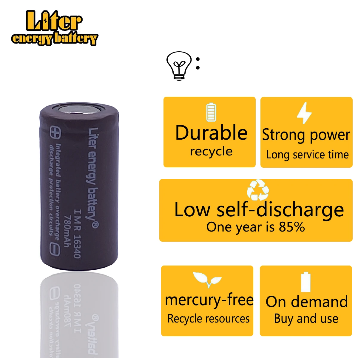 20pcs Liter energy battery RCR 123 16340 780mAh 3.7V Li-ion Rechargeable Battery