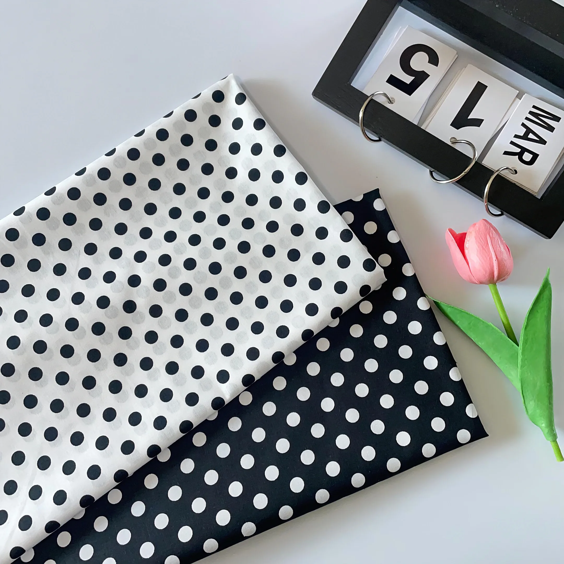 

145X50cm Black White Polka Dot Printed 100% Cotton Fabric for Making Dresses Skirts Blouses Accessories Home Decor like Curtains