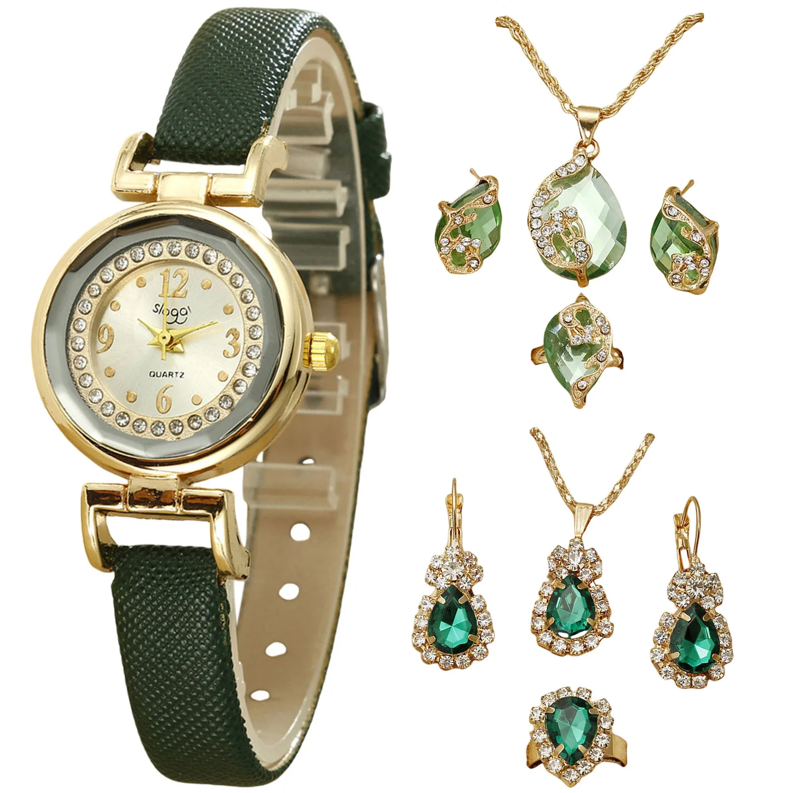 Elegant Watch Set for Women Ultra Thin Strap Quartz Watches with Jewelry Set for Home Office Working