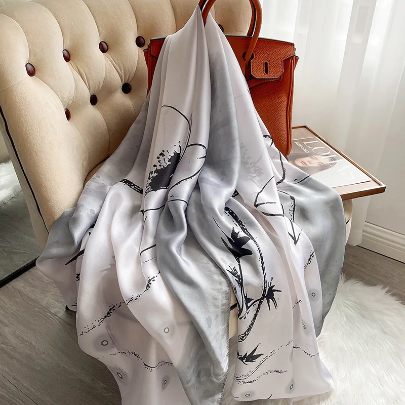 180*90cm Spring summer Muslim women Lovely print scarf hijab wrap lady beach muffler silk Seaside Popular fashion foulard shawl