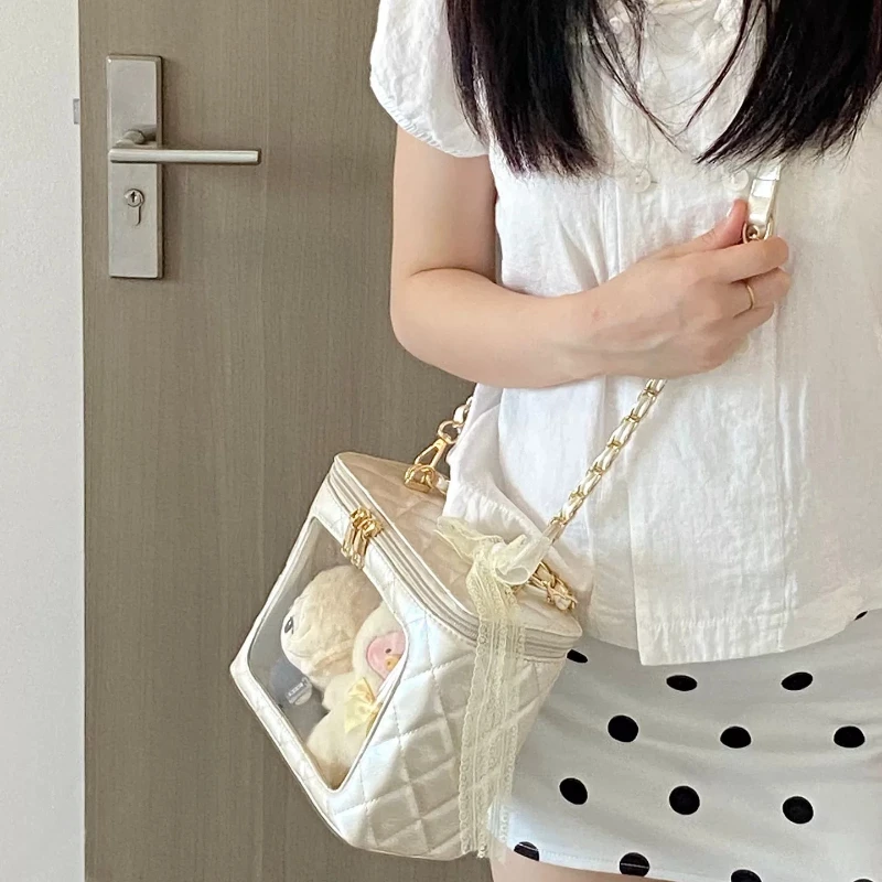 Anime Lta Bag Rhombus Chain Small Food Volume 10~ 15cm Transparent Baby Bags One Shoulder Crossbody Going Out Small Square Bag