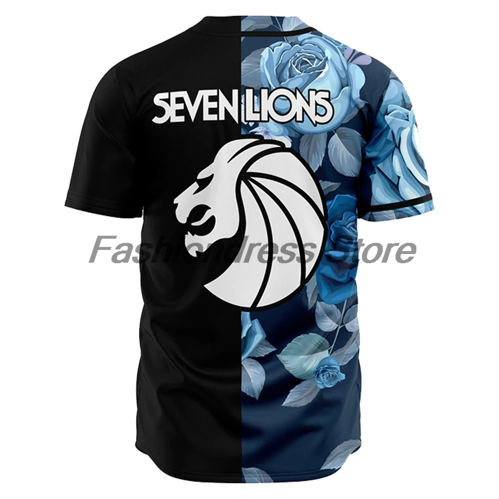 Seven Lions Flower Split Rave Baseball Jersey Short Sleeve Button-up Shirts Women Men Outdoor Streetwear Tops