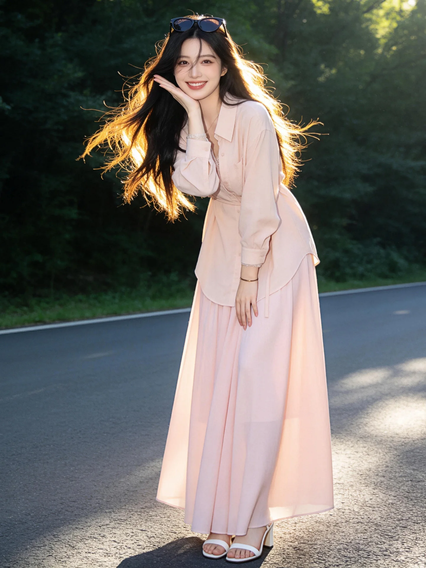 

2026 New Casual Style Pink Loose Open Cardigan Sweater Women's Inner Vest Top Half Skirt Three-Piece Set Fashion Ensemble