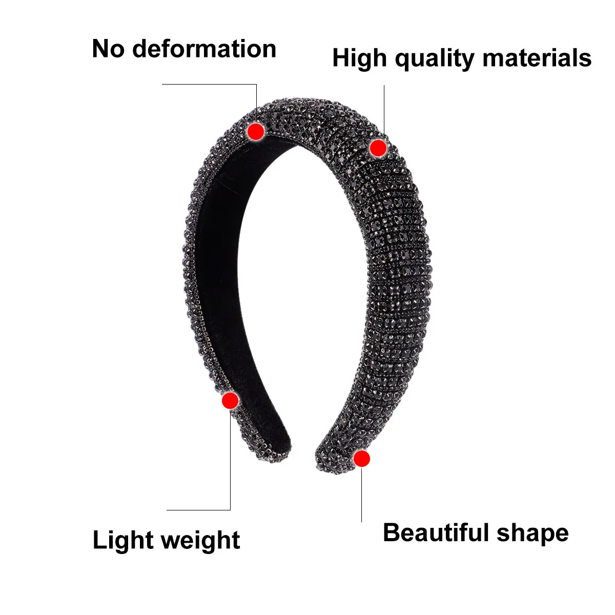 Crystal Rhinestone Headband for Women Sparkly Padded Sponge Stretch Hair Band Party Costume Accessory Luxury Sparkling