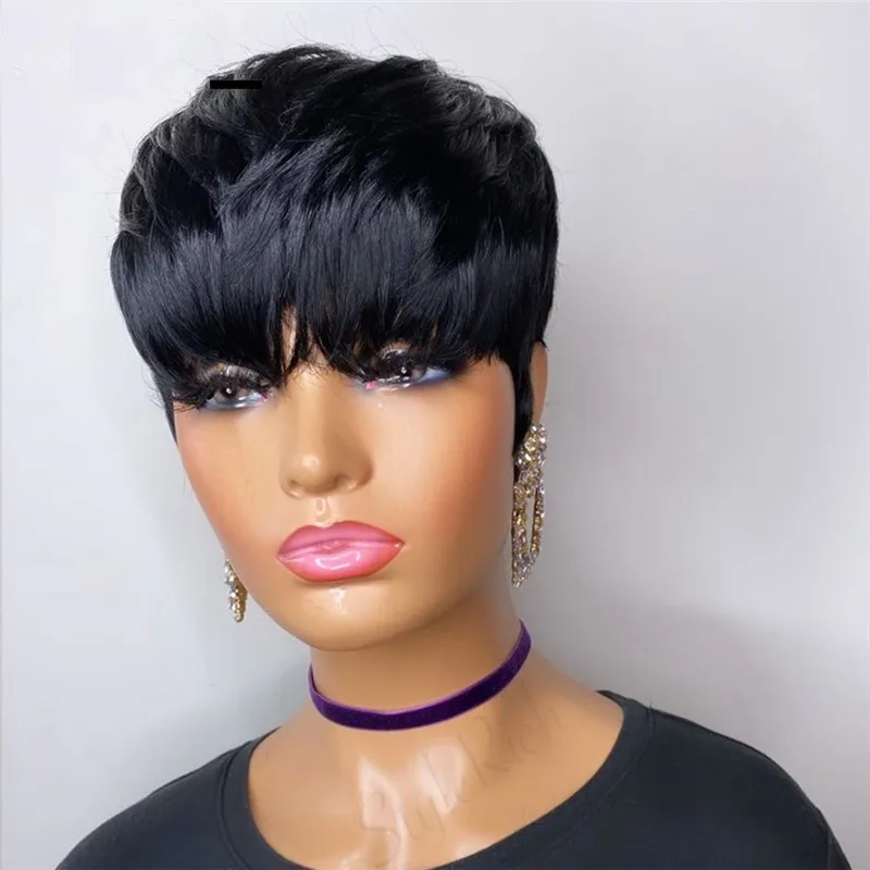 

European and American buttoned net short straight hair , new fashionable women's fluffy black wig