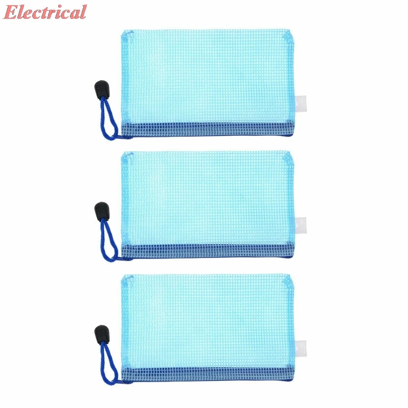 Grid Pattern Zippered Clear Blue 23cm x 17cm Files A5 Holder Bag