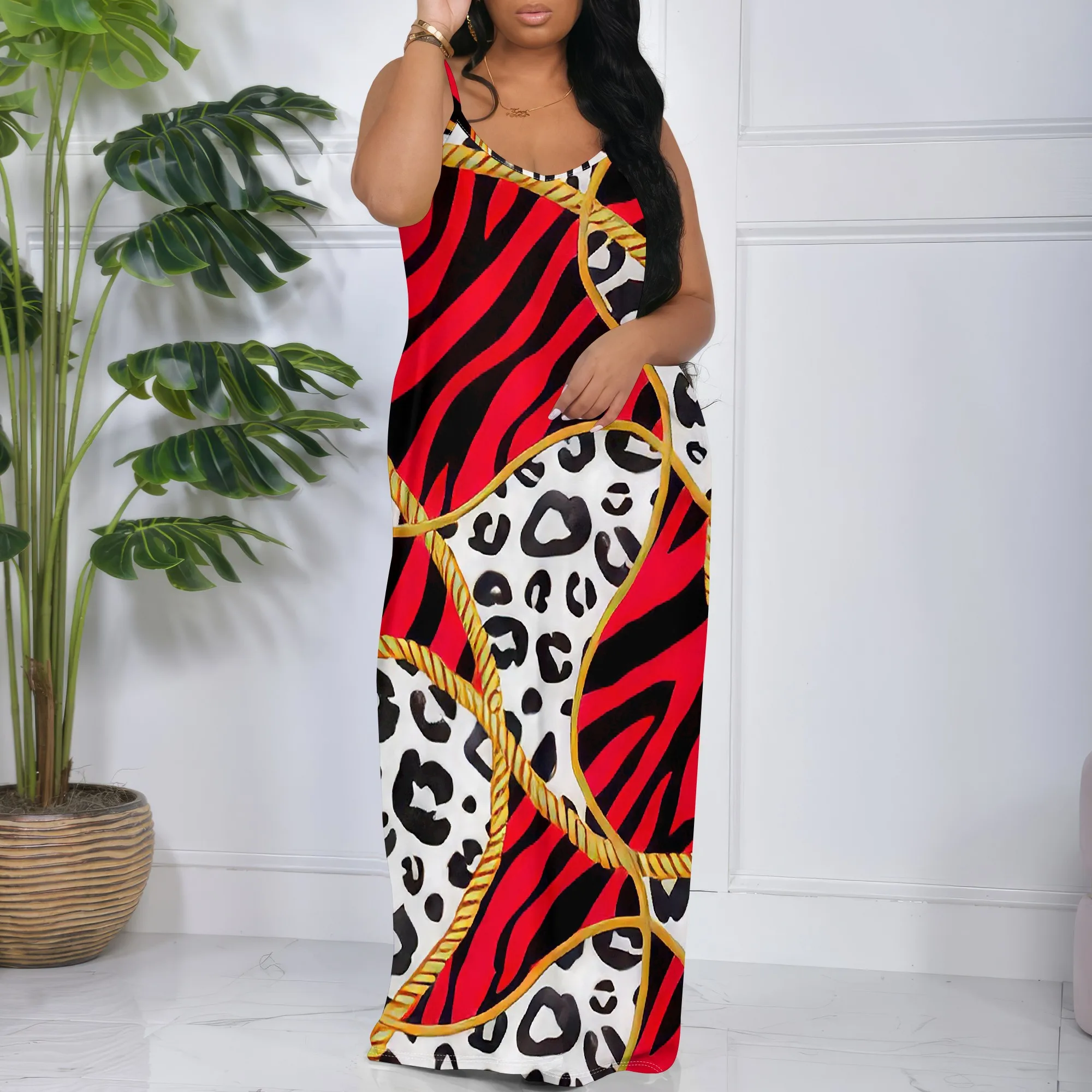 

Womens Sexy Casual Dresses for Curvy Women 3D Printed halterneck dress Short Sleeve Loose Maxi Dress