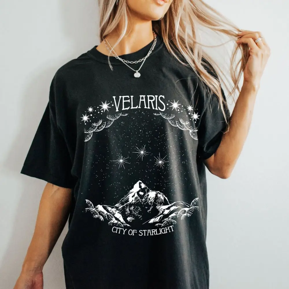 Velaris Shirt ACOTAR Comfort City Bookish Double side Print Top Tee 100% Cotton tShirt Women High Street Casual Loose Top