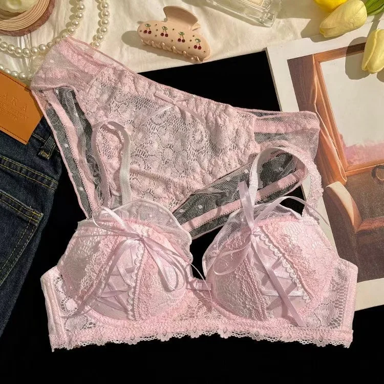 

Japanese lace lingerie gathered without steel rims, comfortable girls' bra, sweet set