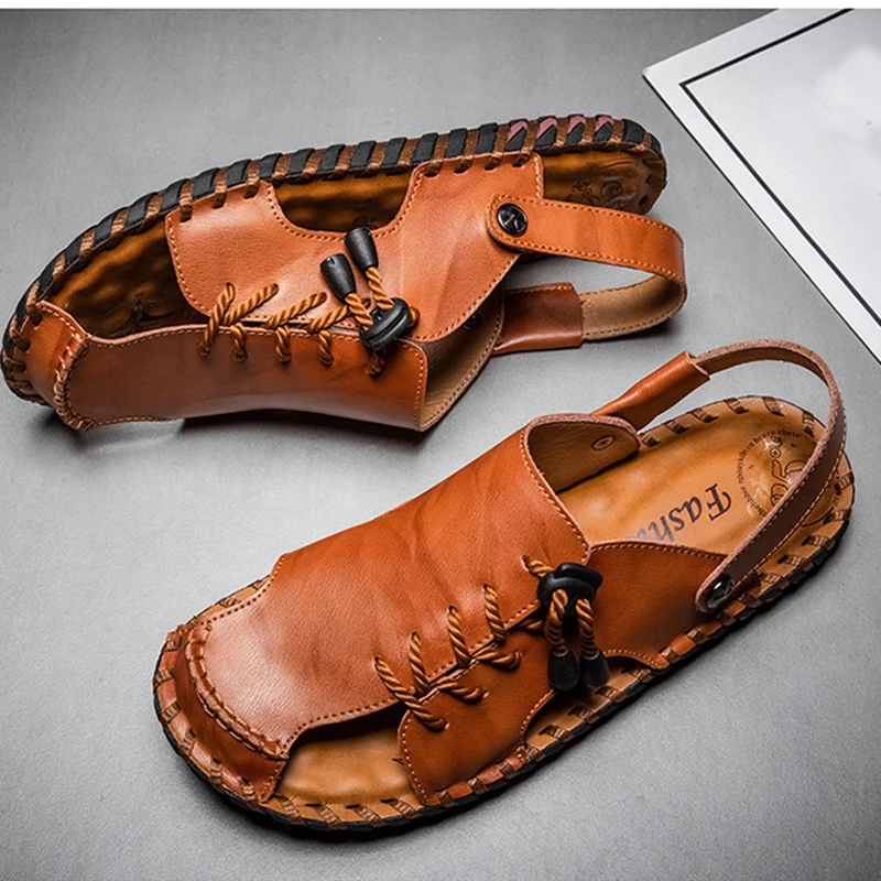 2024 New Sandals for Men Outdoor Beach Flats Breathable Casual Genuine Leather Casual Anti Slip Designer Replica Summer Sandals