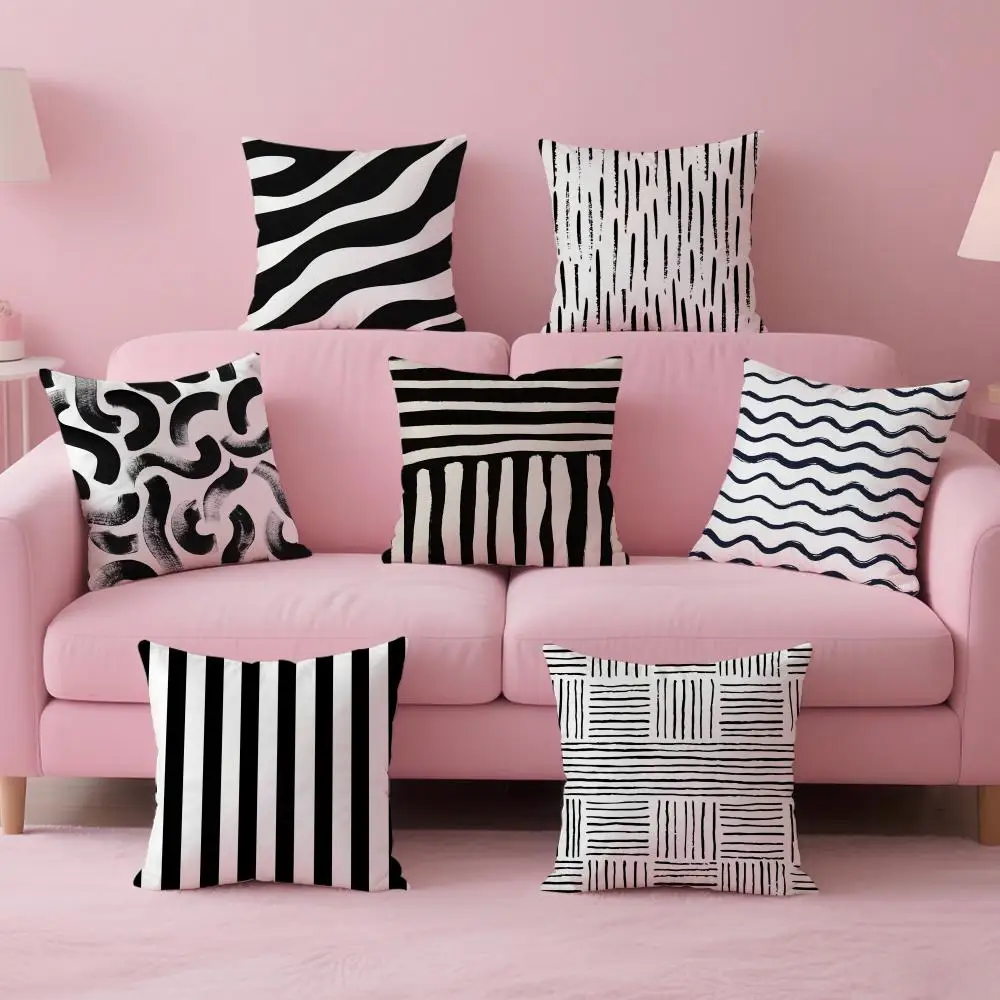 Black and White Striped Geometric Rectangle Cushion Cover Pillow Case Soft Skin Friendly Fabric & Concealed Zipper