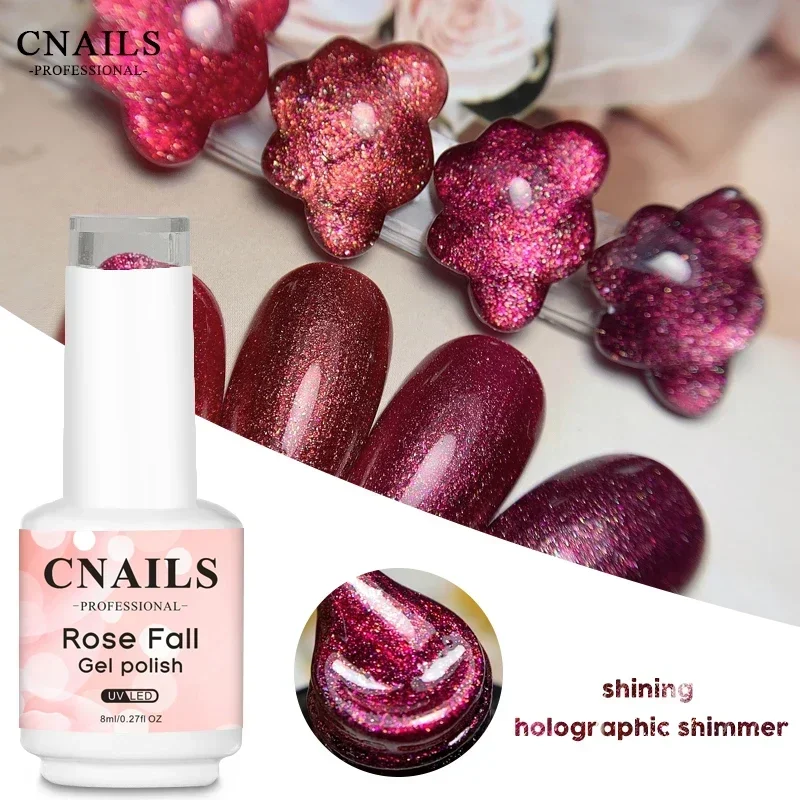 

CNAILS Rose Red Gel Nail Polish 8ml Fashion Wine Red Series Nail Art UV LED Semi Permanent Gel Soak Varnish Glitter 8 ml