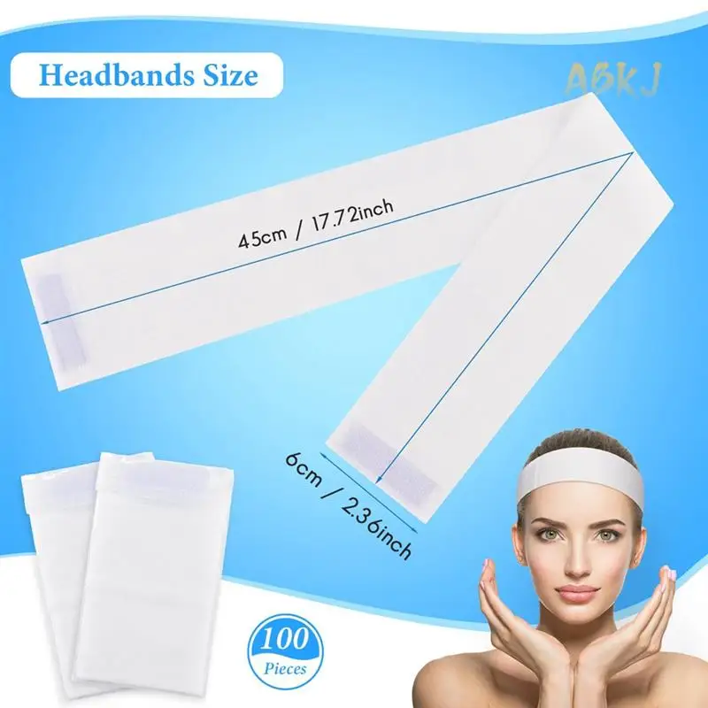 ABKJ-100PCS Disposable Spa Facial Headbands,Elastic Headband Wrap With Adjustable Magic Tape,Stretch Non-Woven Facial Bandeau
