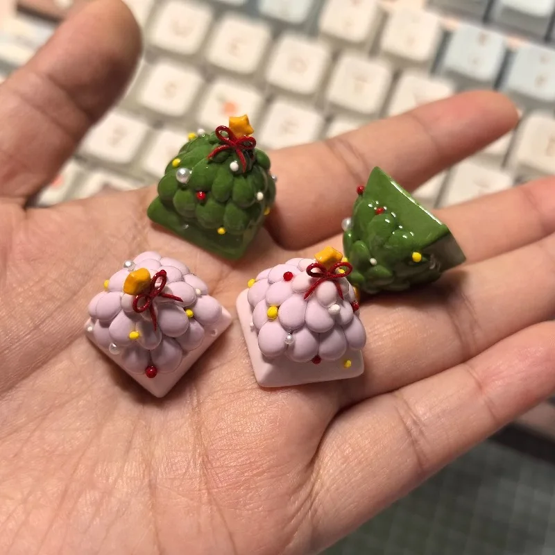 Christmas Tree Keycaps Custom Original Design Resin Keycap Clay Handmade Cute Point Key Cap Artisan for Cross Switch Keyboard