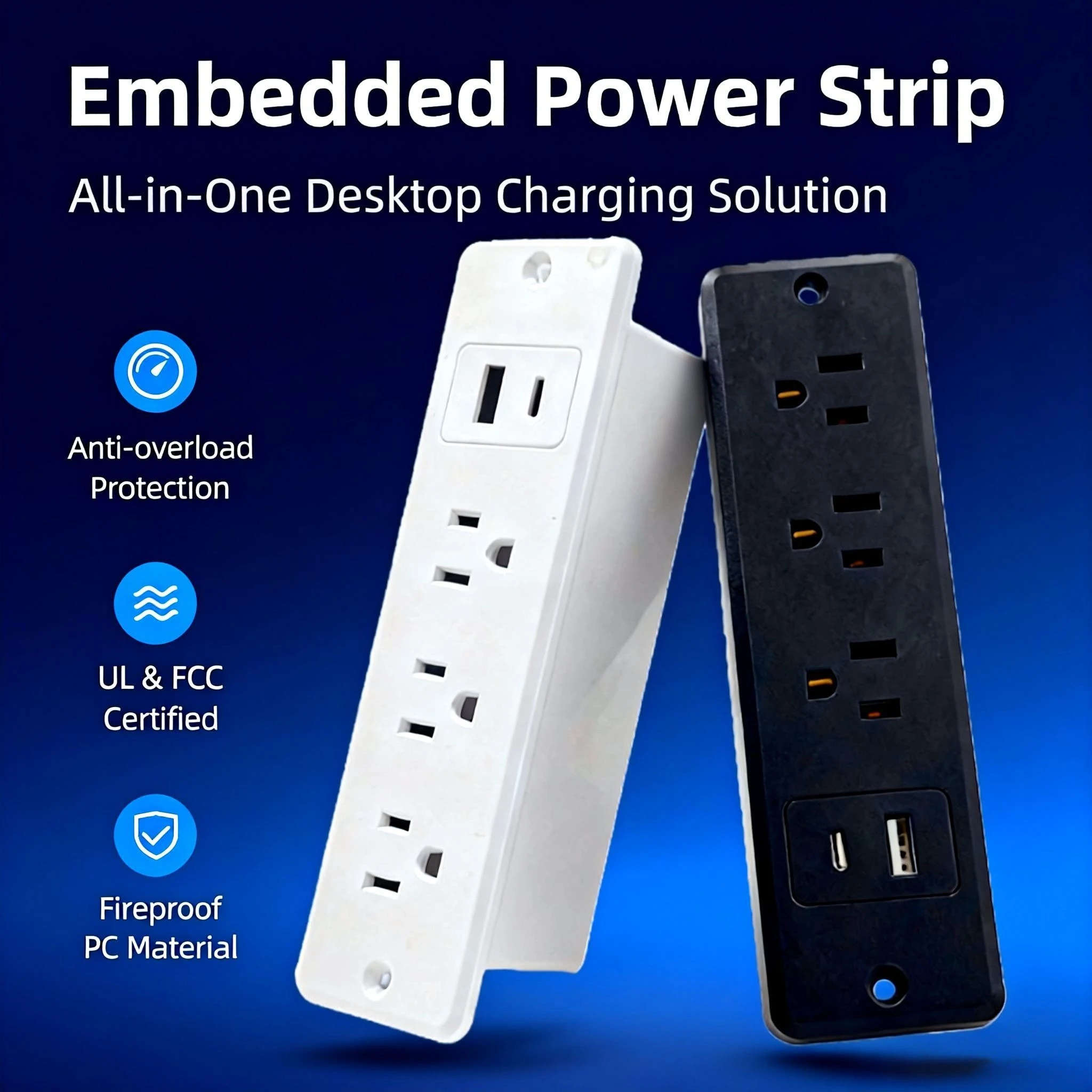 

FUNAYA US Built-in Table Socket 2 3 Outlet Recessed Desktop Mount Power Electric Extension Sockets with USB Type-c for Furniture