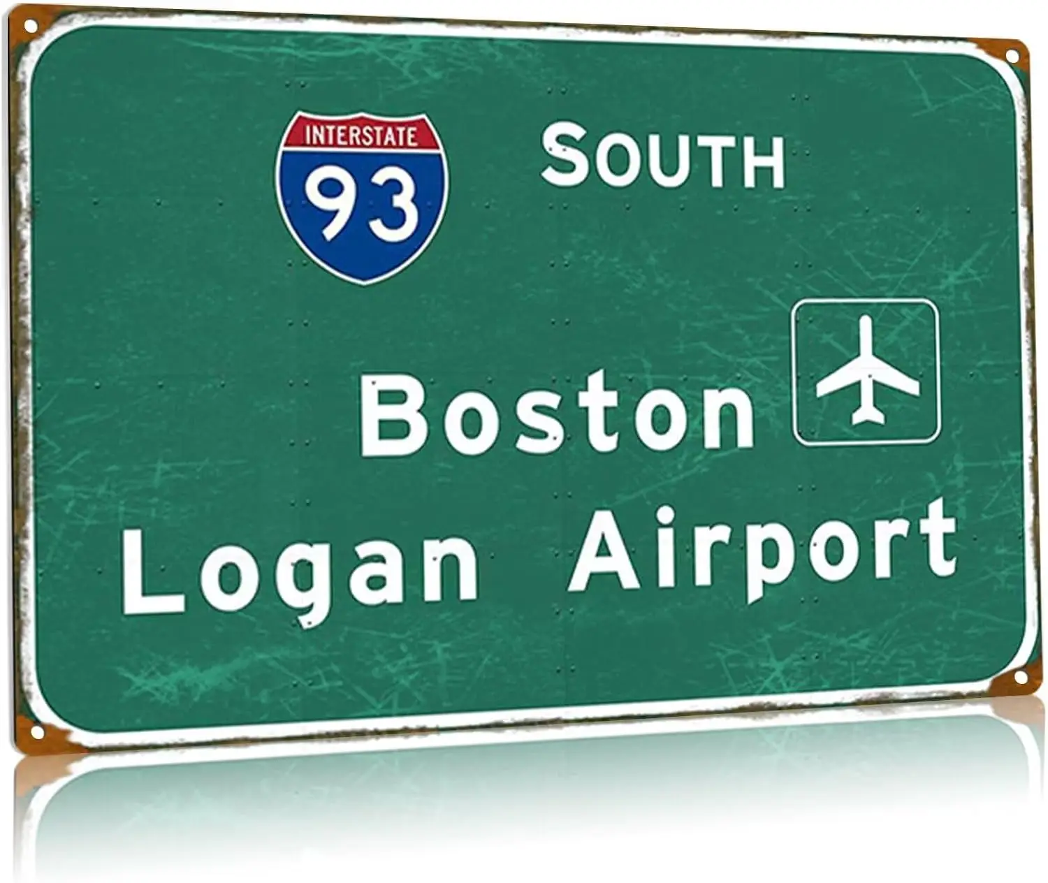 Vintage Interstate 93 Metal Tin Signs South Boston Logan Airport Directional Road Sign Highway Directional Sign Plaque Garage Cl