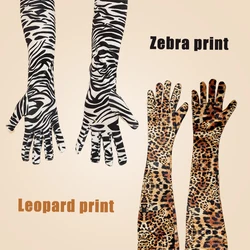 Women Fashion Leopard Zebra Print Gloves Velvet Dinner Dress Gloves Halloween Makeup Party Opera Stage Full Finger Long Mittens