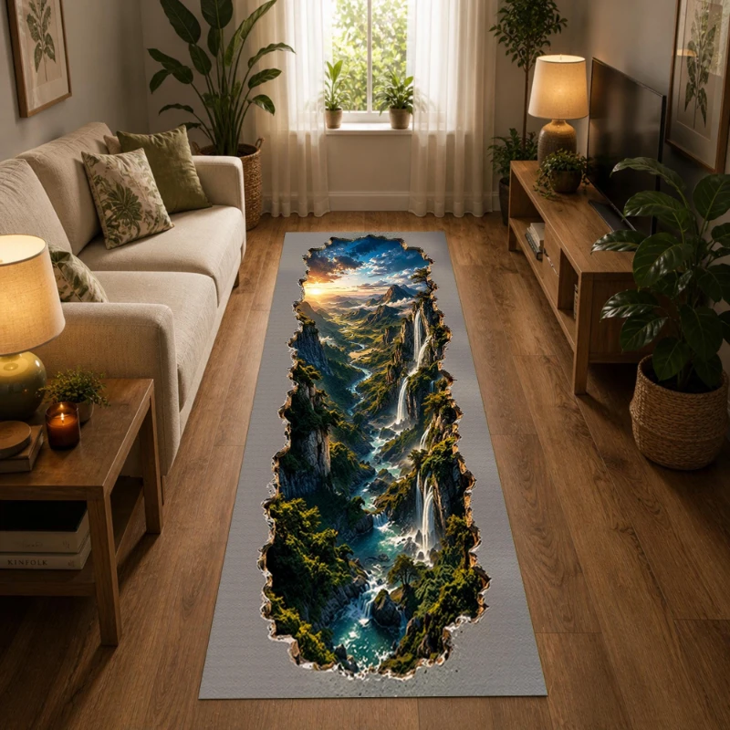 Desert Crack Cliff Canyon 3D Graphics Runner Rug,Entryway,Laundry Room,Terrace,Non Slip Runner Rug,Housewarming Gift